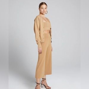 A.L.C.MATEO CROPPED KNITTED WIDE-LEG TROUSERS IN CAMEL
